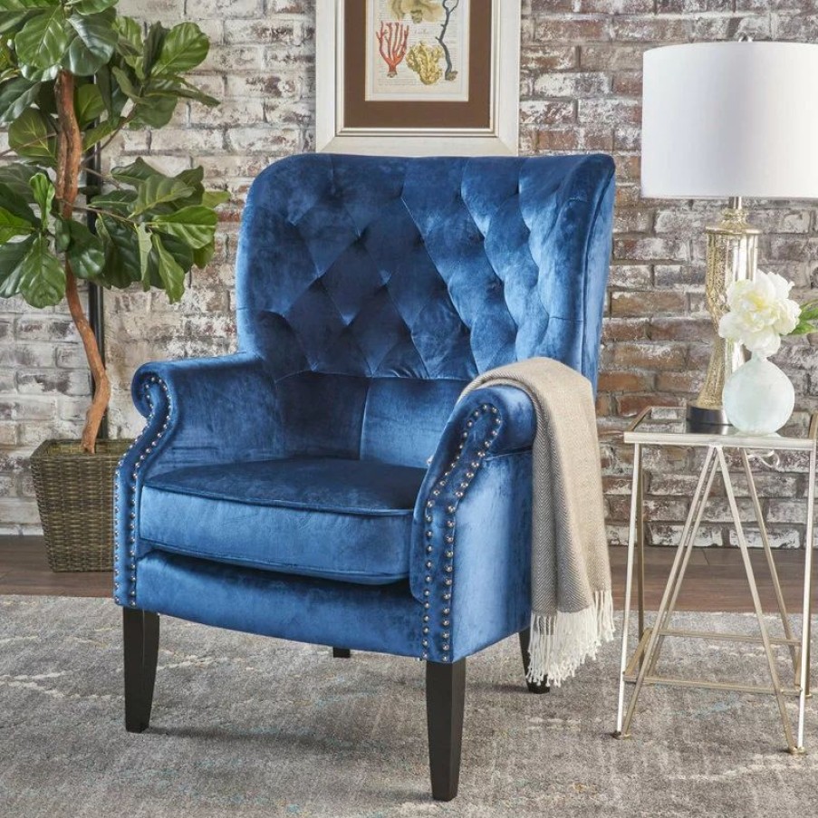 Chairs * | Gdfstudio Gdf Studio Tommen Tufted Back New Velvet Club Chair, Cobalt