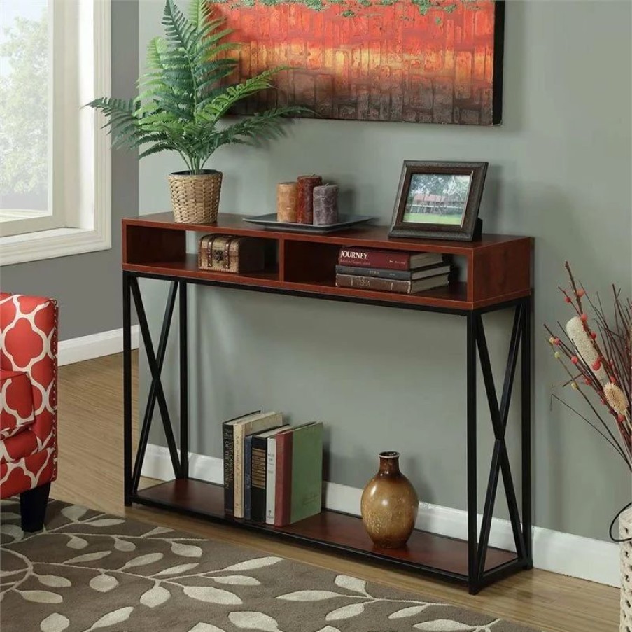 Console Tables * | Convenience Concepts Tucson Deluxe Two-Tier Console Table In Cherry Wood Finish