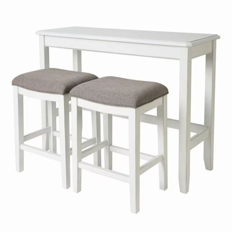 Console Tables * | New Ridge Home Goods Traditional Wood Sofa Table With Two Stools In White