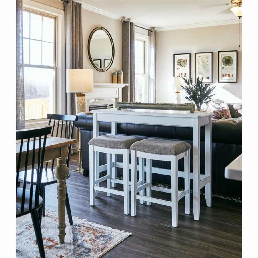 Console Tables * | New Ridge Home Goods Traditional Wood Sofa Table With Two Stools In White