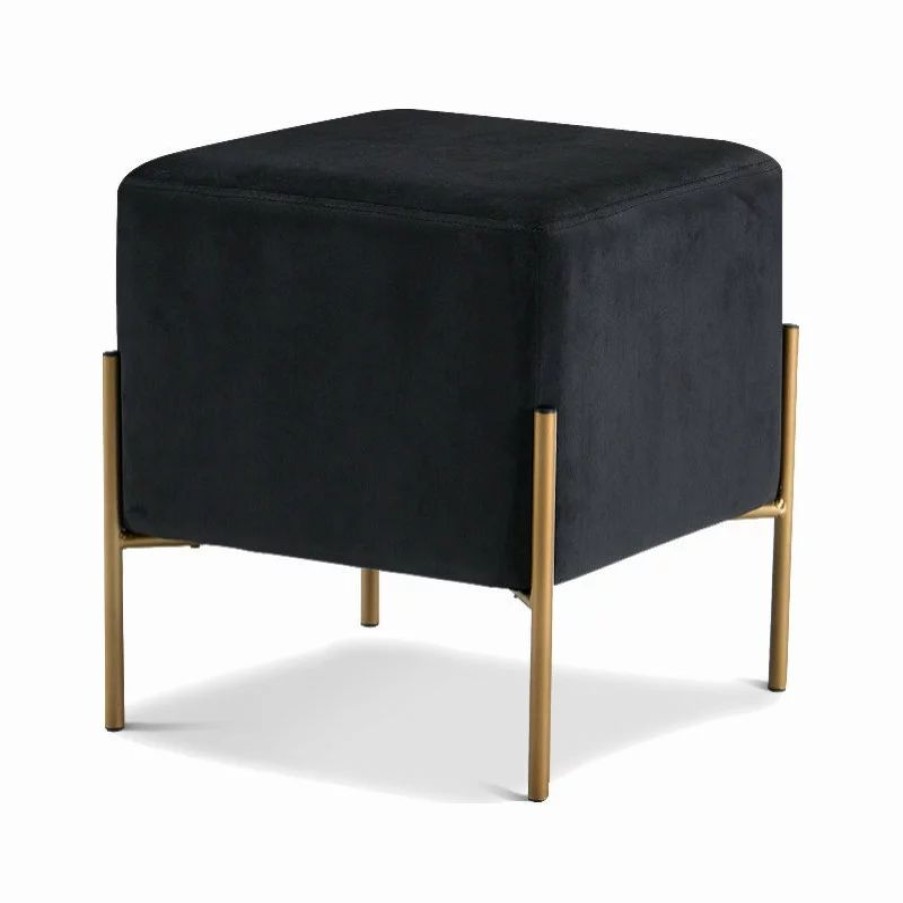 Footstools & Ottomans * | Meridian Furniture Isla Velvet Ottoman/Stool, Black
