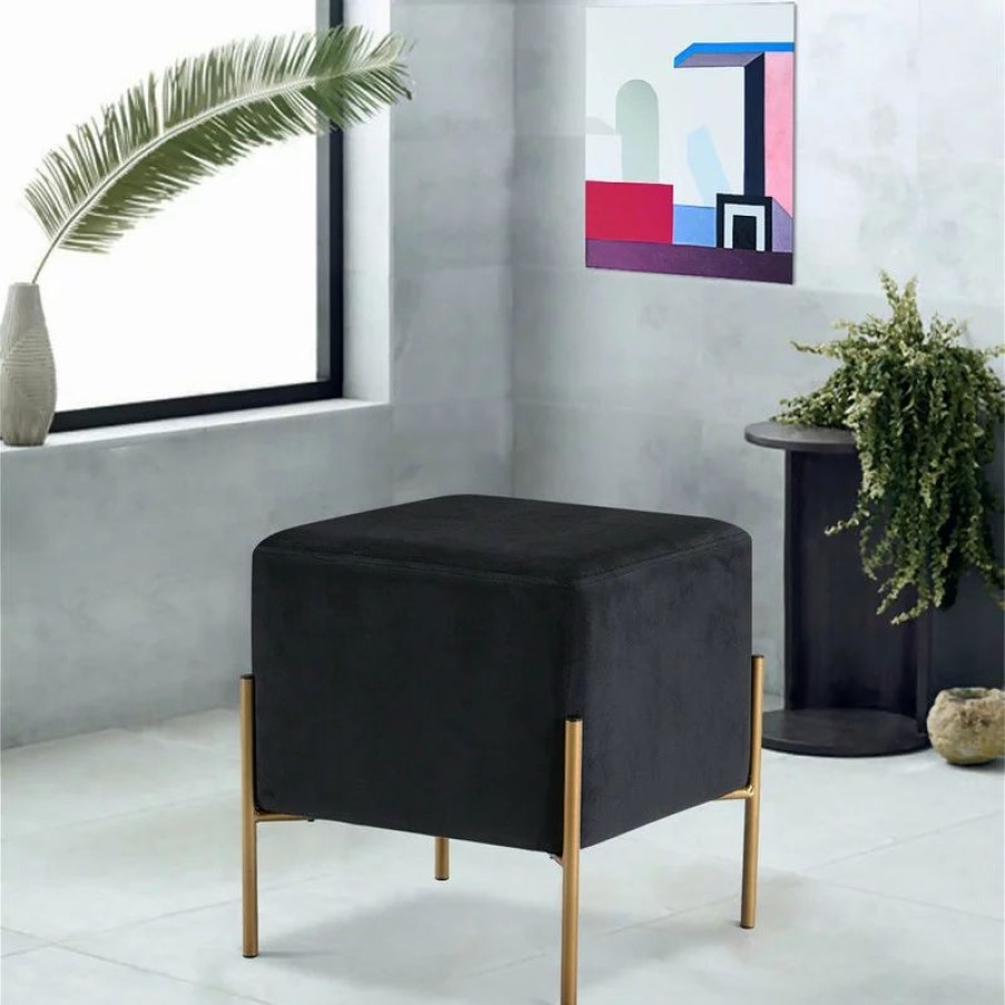 Footstools & Ottomans * | Meridian Furniture Isla Velvet Ottoman/Stool, Black