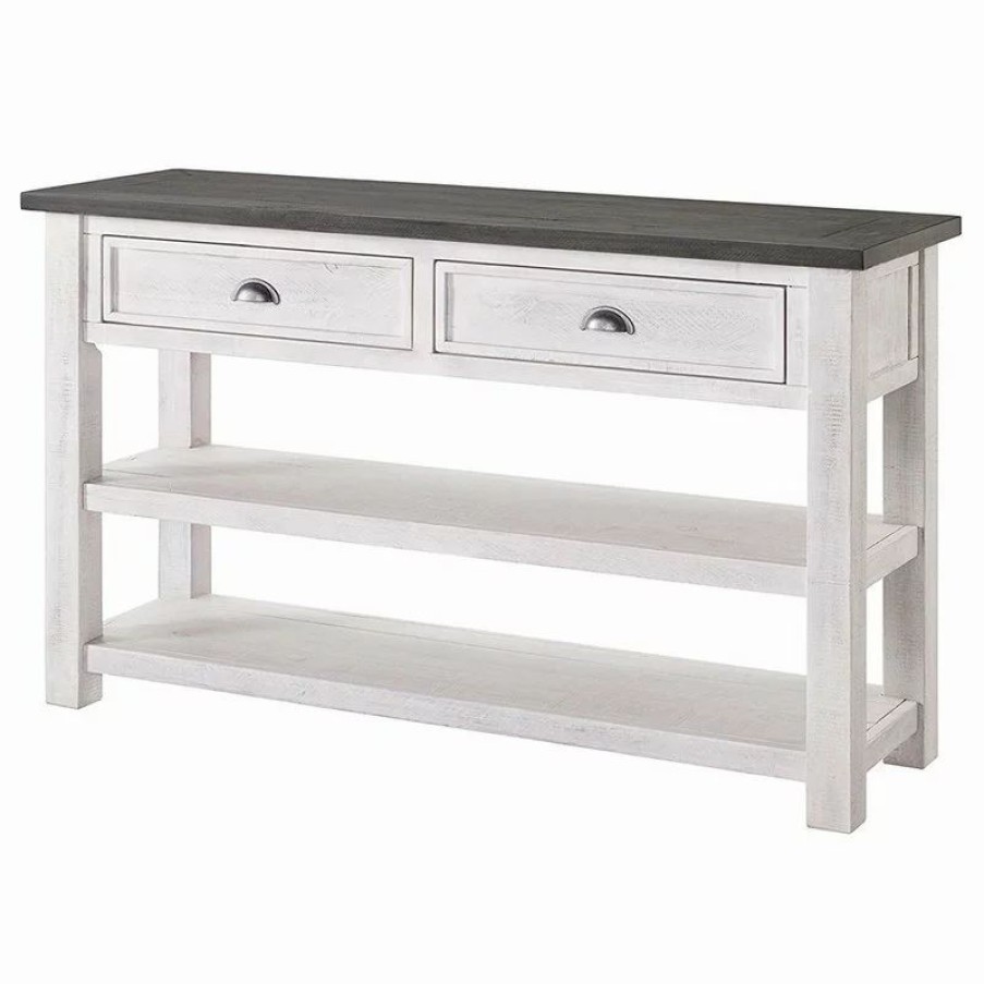 Console Tables * | Martin Svensson Home Monterey Solid Wood Sofa Console Table, White, Gray