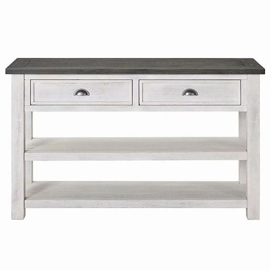 Console Tables * | Martin Svensson Home Monterey Solid Wood Sofa Console Table, White, Gray