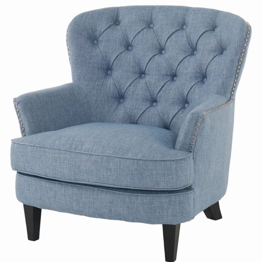 Chairs * | Gdfstudio Gdf Studio Laxford Light Blue Tufted Fabric Club Chair