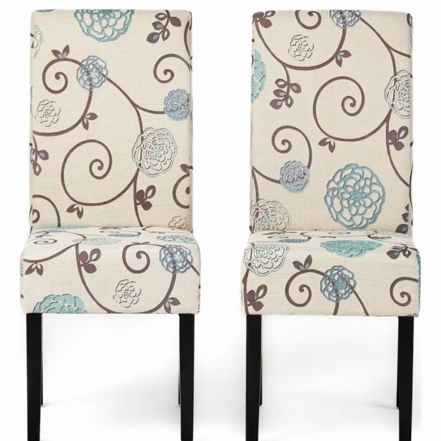 Chairs * | Gdfstudio Gdf Studio Percival White And Blue Floral Fabric Dining Chairs, Set Of 2, White And Blue Floral, Fabric