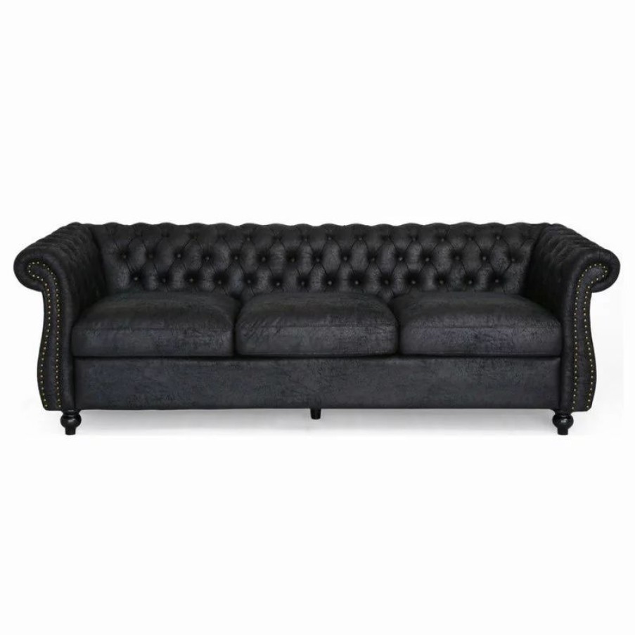 Sofas & Sectionals * | Gdfstudio Vita Chesterfield Tufted Faux Leather Sofa, Black