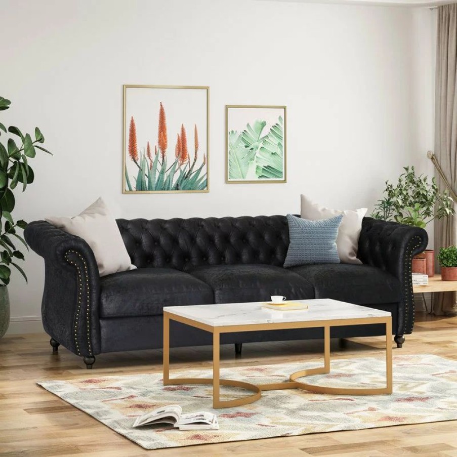 Sofas & Sectionals * | Gdfstudio Vita Chesterfield Tufted Faux Leather Sofa, Black