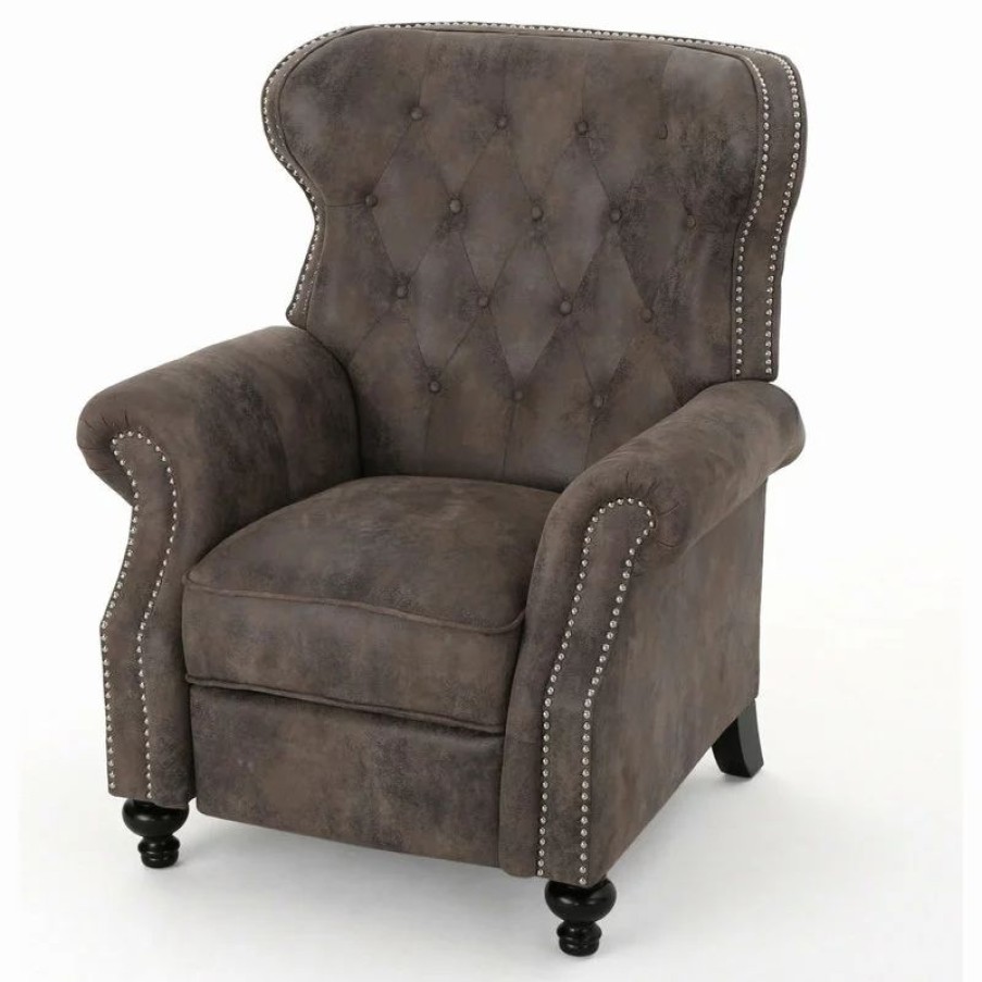 Chairs * | Gdfstudio Gdf Studio Walder Contemporary Tufted Fabric Recliner With Nailhead Trim, Warm Stone