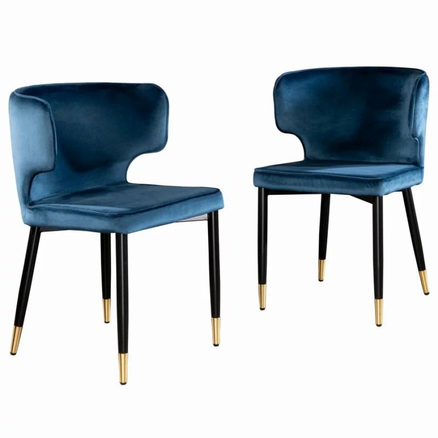 Chairs * | Mod The Rhea Dining Chair, Velvet, Set Of 2, Blue