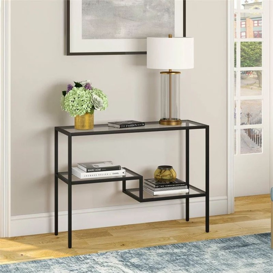 Console Tables * | Henn&Hart 42 Blackened Bronze Metal/Glass Console Table