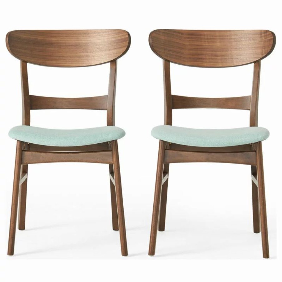 Chairs * | Gdfstudio Gdf Studio Helen Mid Century Dining Chair, Set Of 2, Mint/Natural Walnut