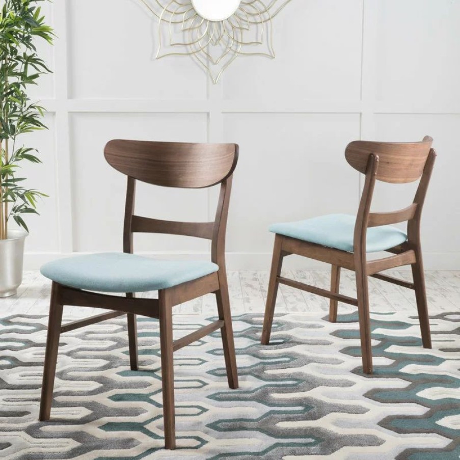 Chairs * | Gdfstudio Gdf Studio Helen Mid Century Dining Chair, Set Of 2, Mint/Natural Walnut