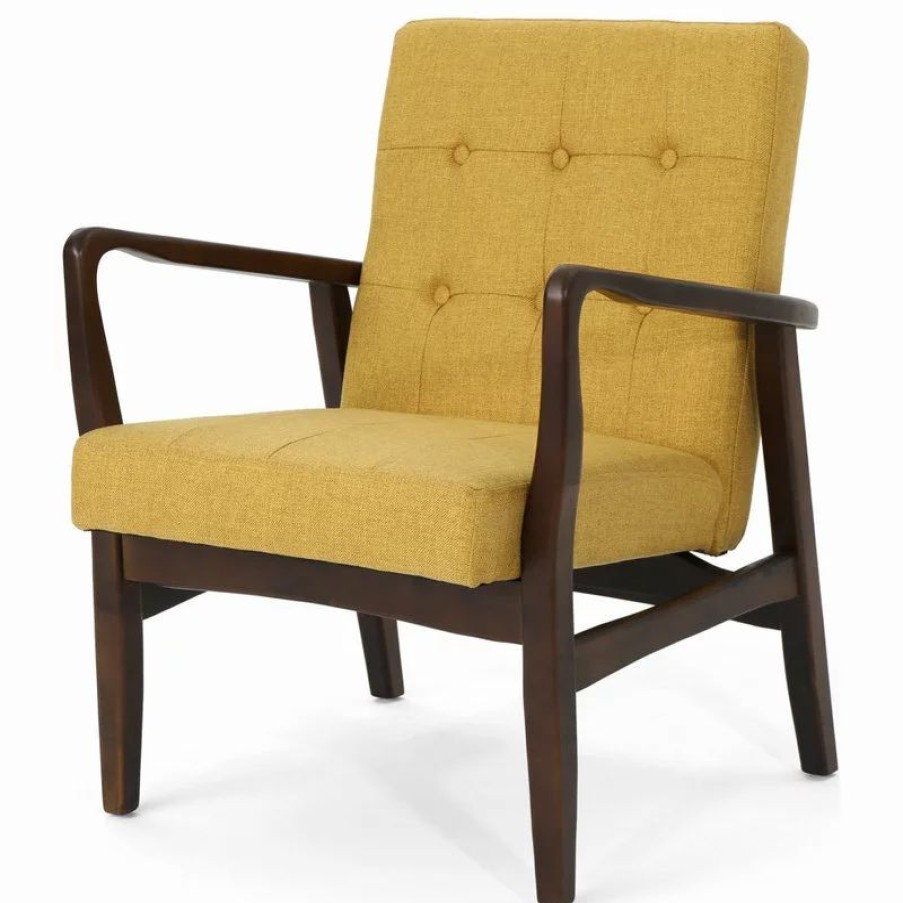 Chairs * | Gdfstudio Gdf Studio Callisto Mid Century Modern Fabric Club Chair, Mustard/Dark Espresso