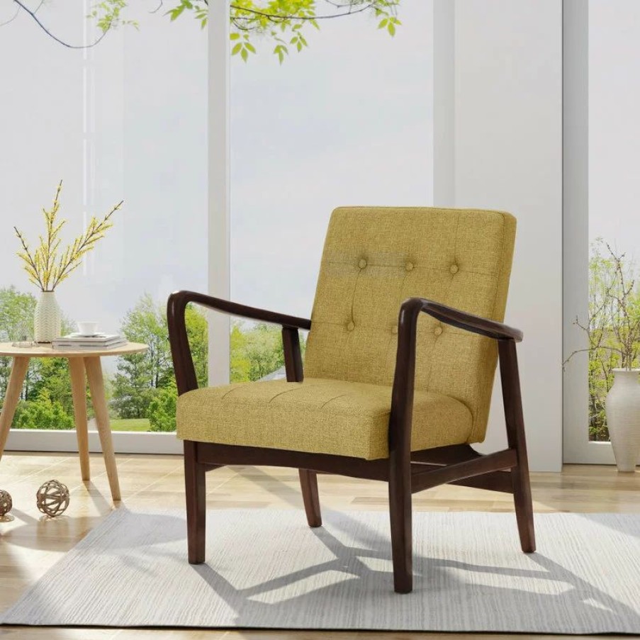 Chairs * | Gdfstudio Gdf Studio Callisto Mid Century Modern Fabric Club Chair, Mustard/Dark Espresso