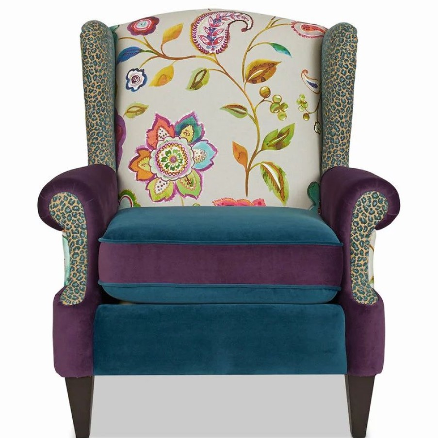 Chairs * | Jennifer Taylor Home Anya Boho Chic Wingback Accent Arm Chair, Floral & Leopard, Purple Blue Teal