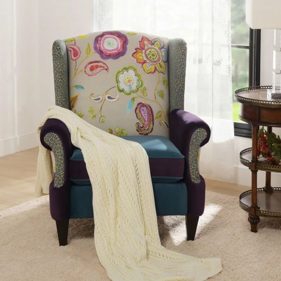 Chairs * | Jennifer Taylor Home Anya Boho Chic Wingback Accent Arm Chair, Floral & Leopard, Purple Blue Teal