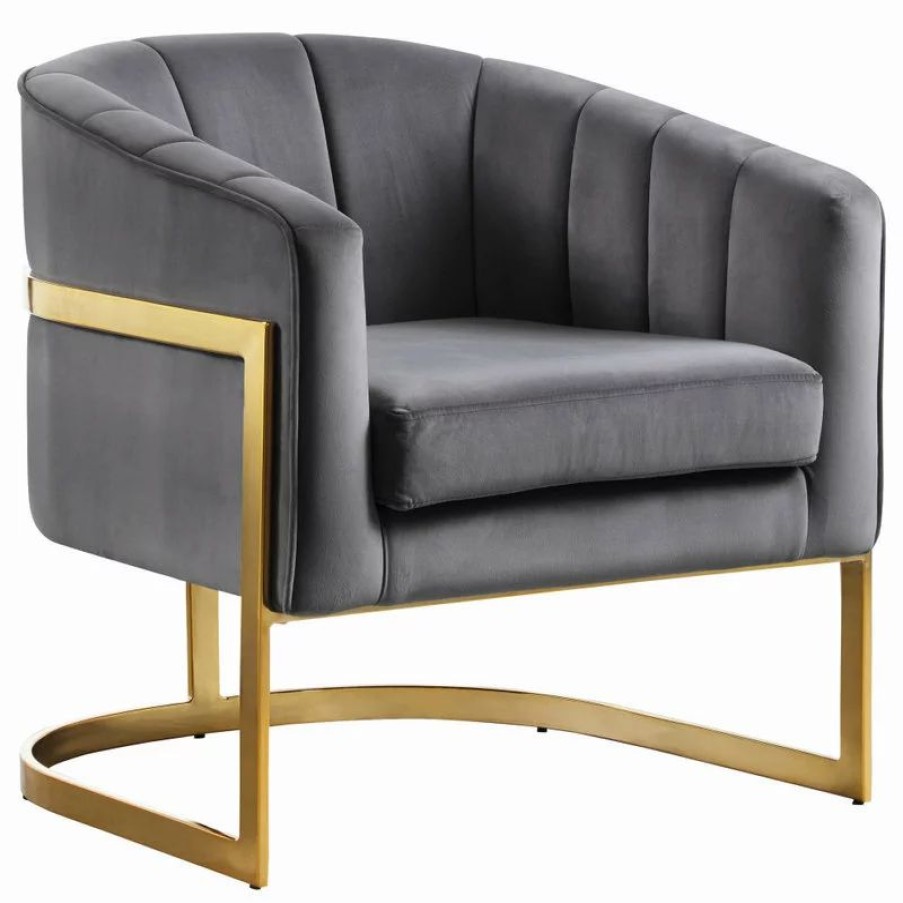 Chairs * | Meridian Furniture Carter Velvet Accent Chair, Gray