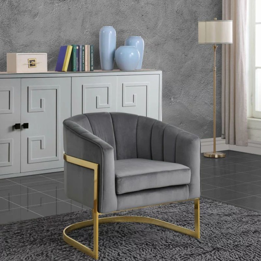Chairs * | Meridian Furniture Carter Velvet Accent Chair, Gray