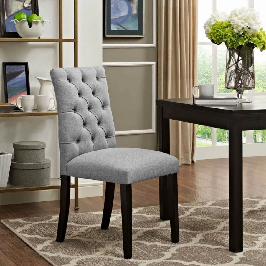 Chairs * | Lexmod Duchess Parsons Upholstered Fabric Dining Side Chair, Light Gray