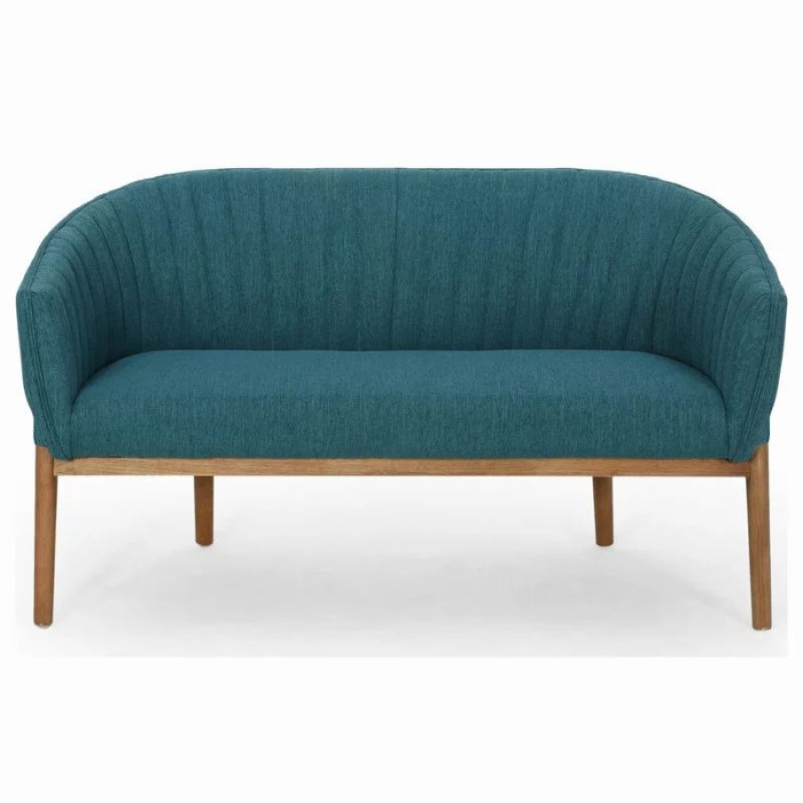 Sofas & Sectionals * | Gdfstudio Deborah Mid-Century Fabric Loveseat, Teal, Brown