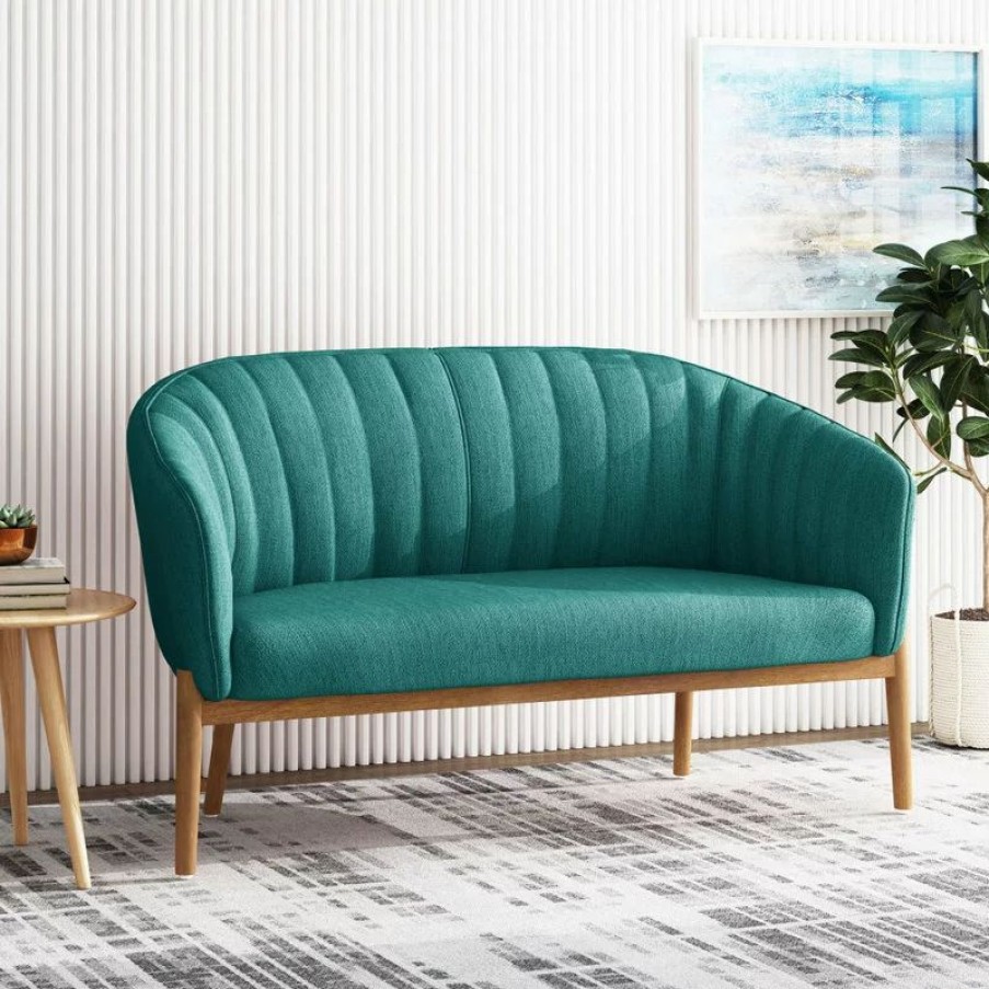 Sofas & Sectionals * | Gdfstudio Deborah Mid-Century Fabric Loveseat, Teal, Brown