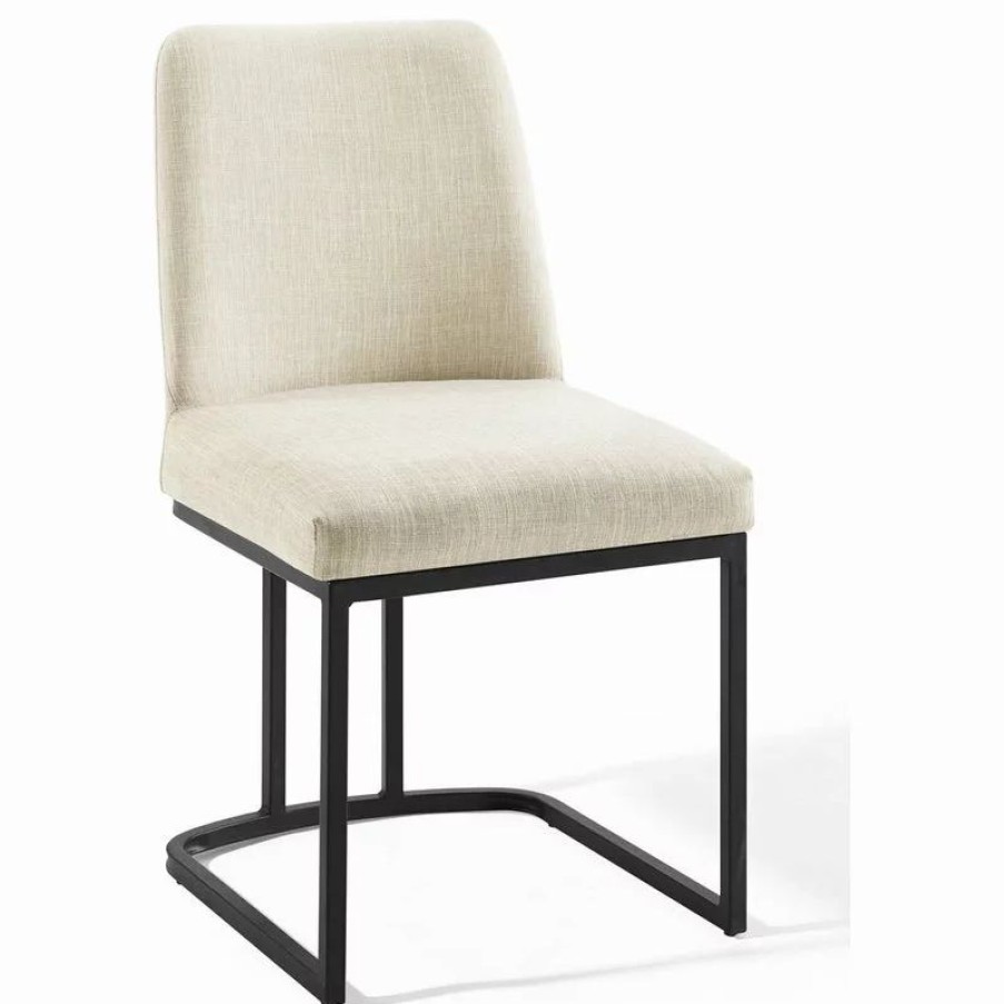 Chairs * | Lexmod Amplify Sled Base Upholstered Fabric Dining Side Chair, Black Beige