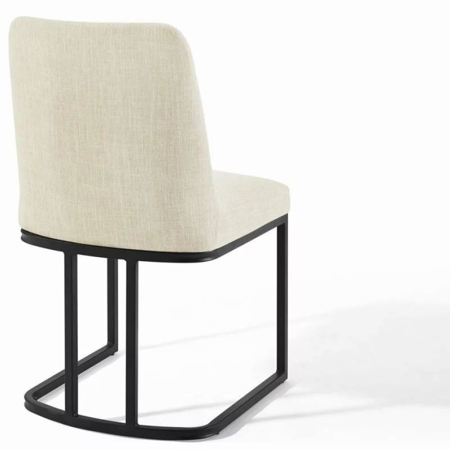 Chairs * | Lexmod Amplify Sled Base Upholstered Fabric Dining Side Chair, Black Beige