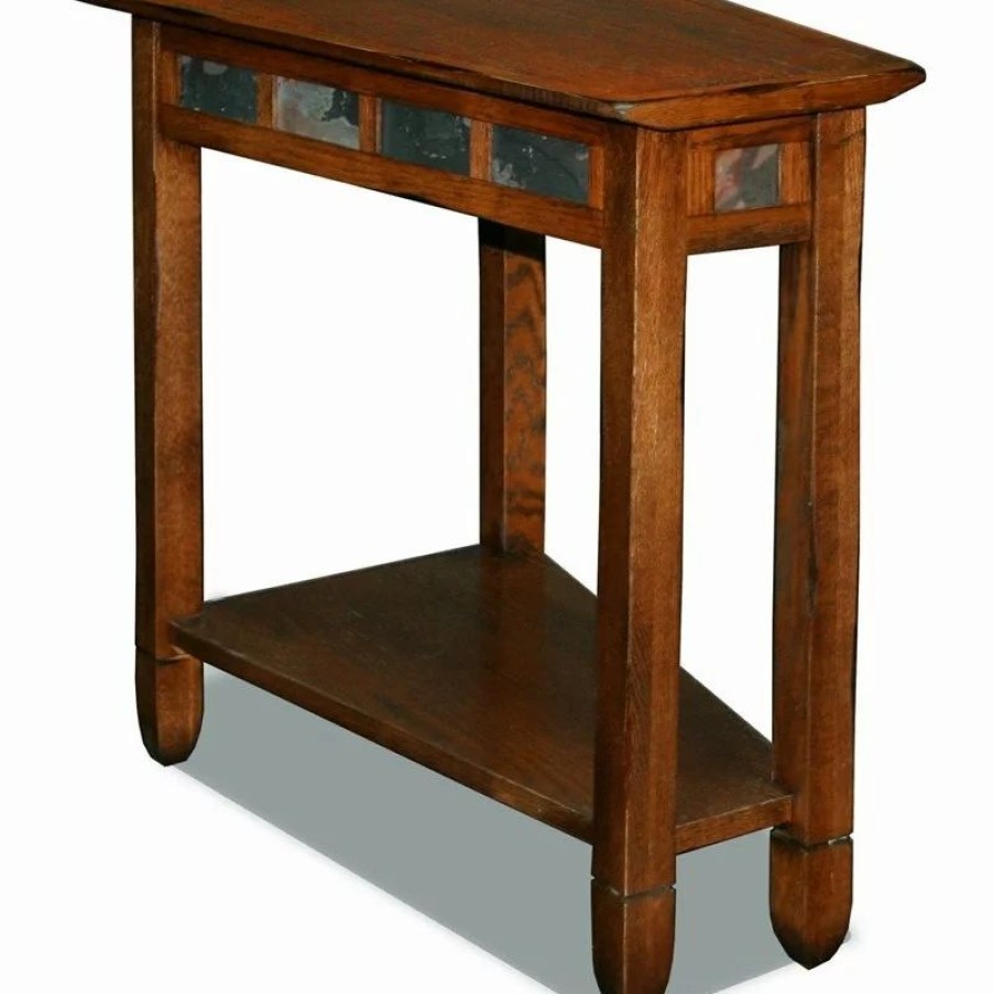 Coffee & Accent Tables * | Leick Home Leick Furniture Rustic Slate Wood Recliner Wedge End Table In Rustic Oak
