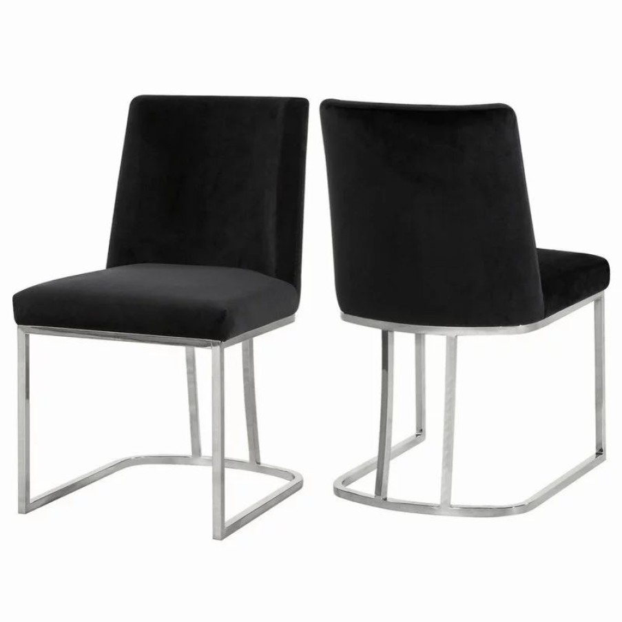 Chairs * | Mod The Josephine Velvet Dining Chair, Black And Silver, Set Of 2