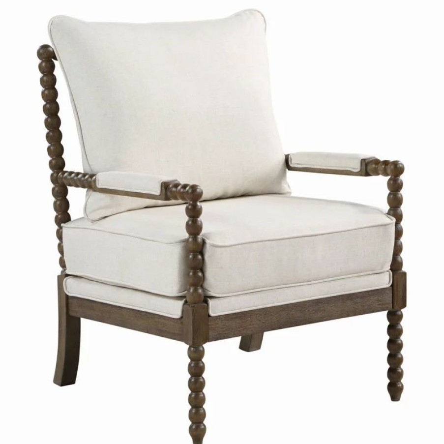 Chairs * | Office Star Products Fletcher Spindle Chair In Linen Beige Fabric With Brush Charcoal Finish