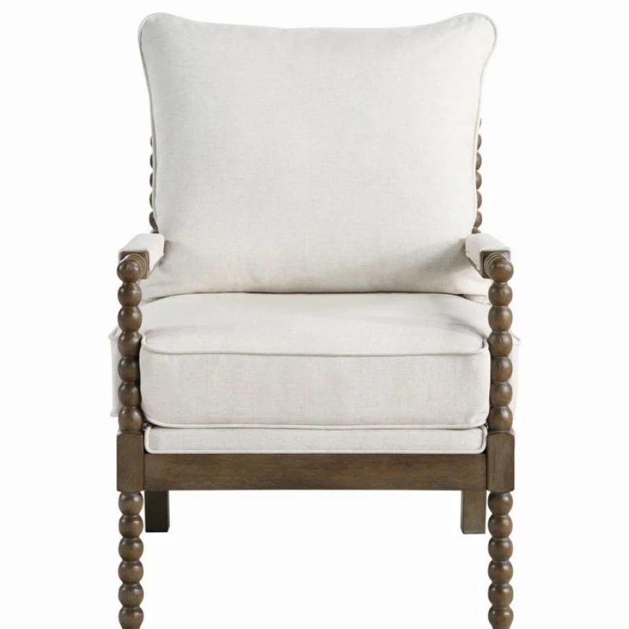 Chairs * | Office Star Products Fletcher Spindle Chair In Linen Beige Fabric With Brush Charcoal Finish