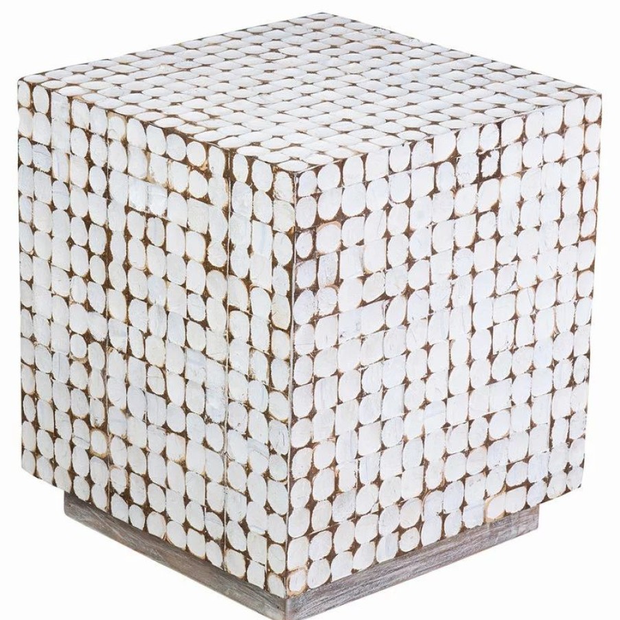 Coffee & Accent Tables * | East At Main'S Covington White Coconut Shell Inlay Square Accent Table