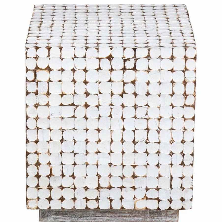 Coffee & Accent Tables * | East At Main'S Covington White Coconut Shell Inlay Square Accent Table