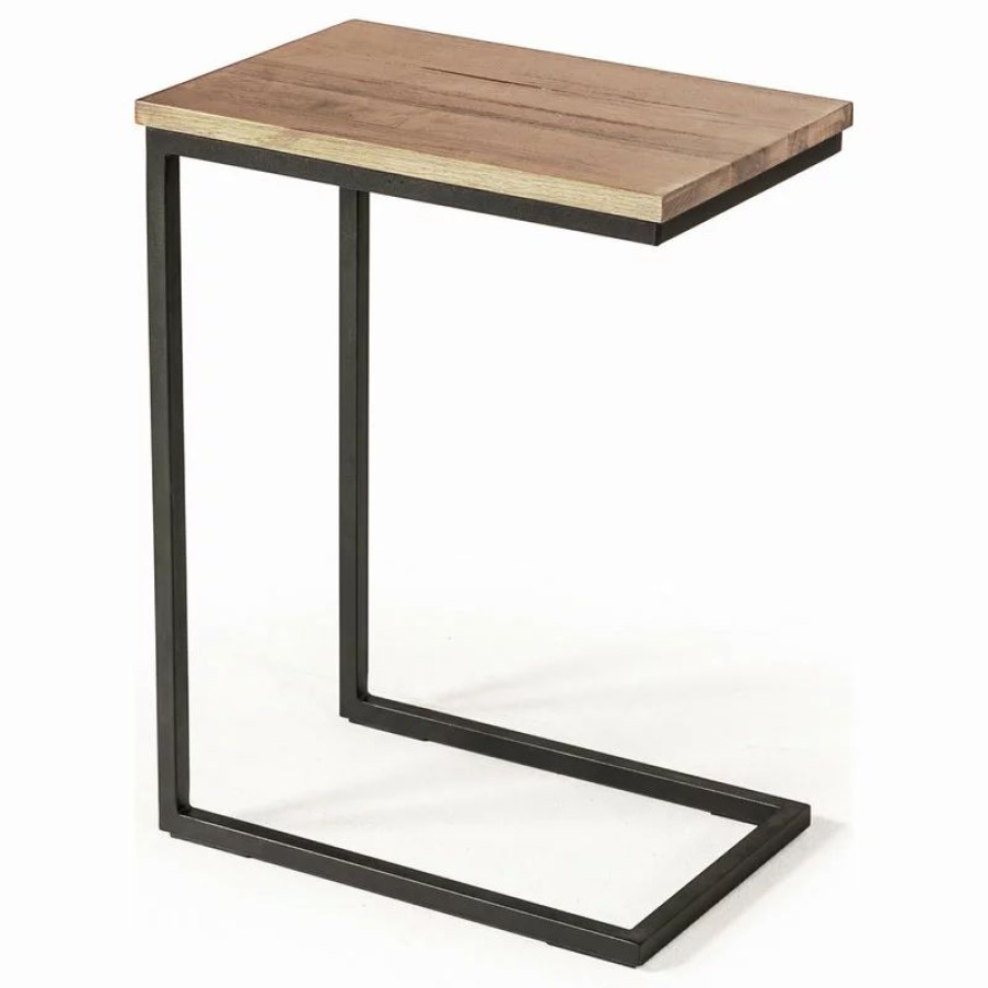 Coffee & Accent Tables * | Limari Home Turner C-Shaped Wood & Metal Side Table In Brown/Black