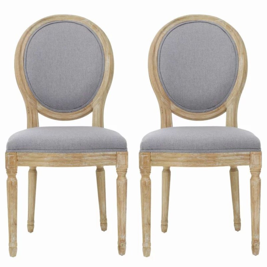 Chairs * | Gdfstudio Gdf Studio Phinnaeus French Country Fabric Dining Chairs (Set Of 2), Light Gray