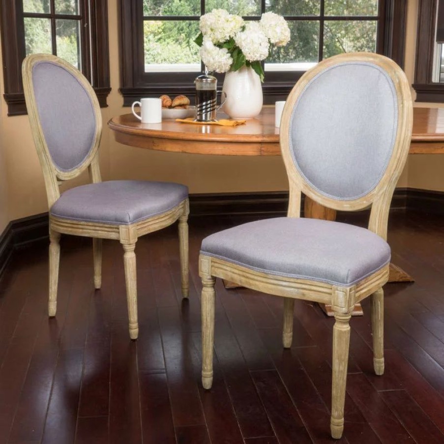 Chairs * | Gdfstudio Gdf Studio Phinnaeus French Country Fabric Dining Chairs (Set Of 2), Light Gray