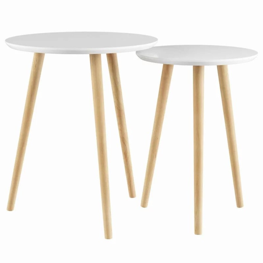 Coffee & Accent Tables * | Lavish Home Pair Nesting Accent Tables With Circle Top, White