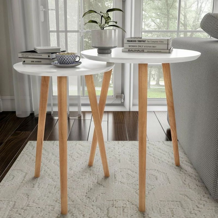 Coffee & Accent Tables * | Lavish Home Pair Nesting Accent Tables With Circle Top, White