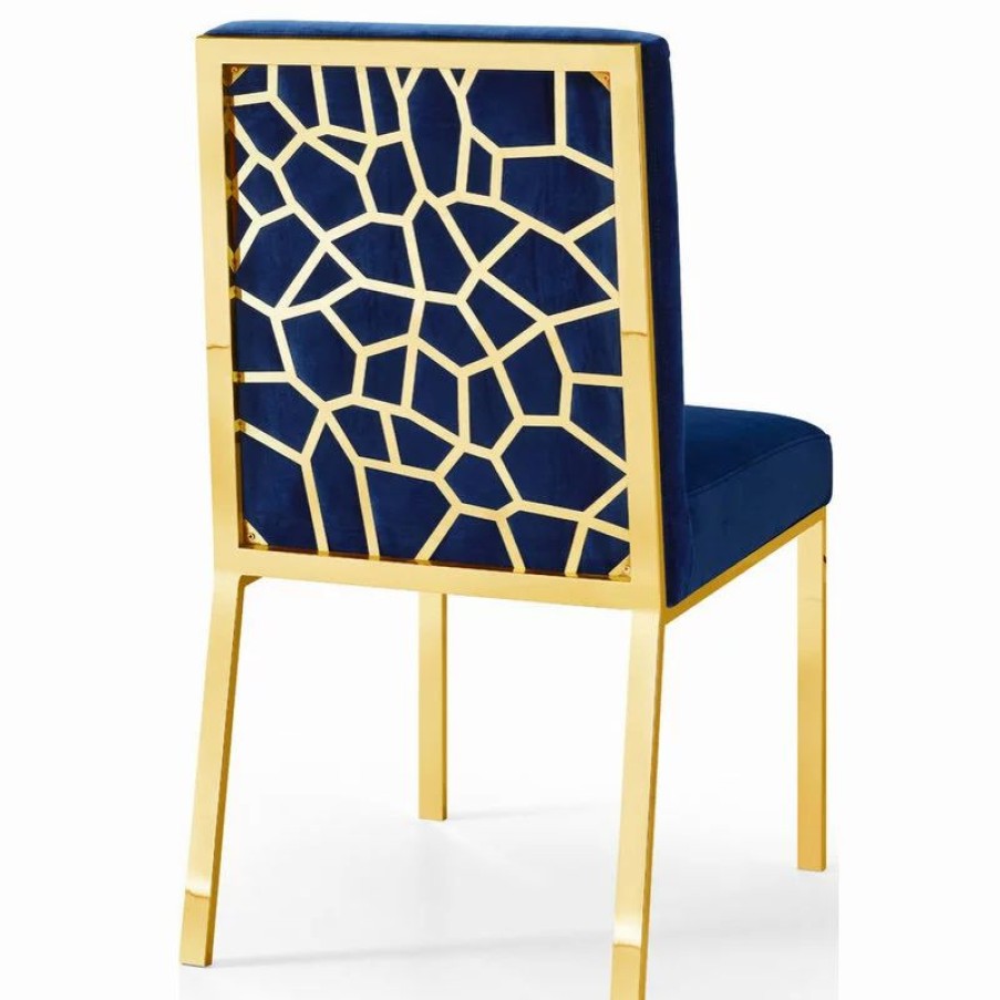 Chairs * | Mod The Weaver Dining Chair, Navy, Velvet, Gold Base Set Of 2