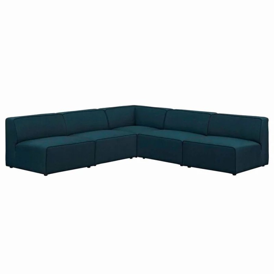 Sofas & Sectionals * | Lexmod Mingle 5-Piece Upholstered Fabric Armless Sectional Sofa Set, Blue