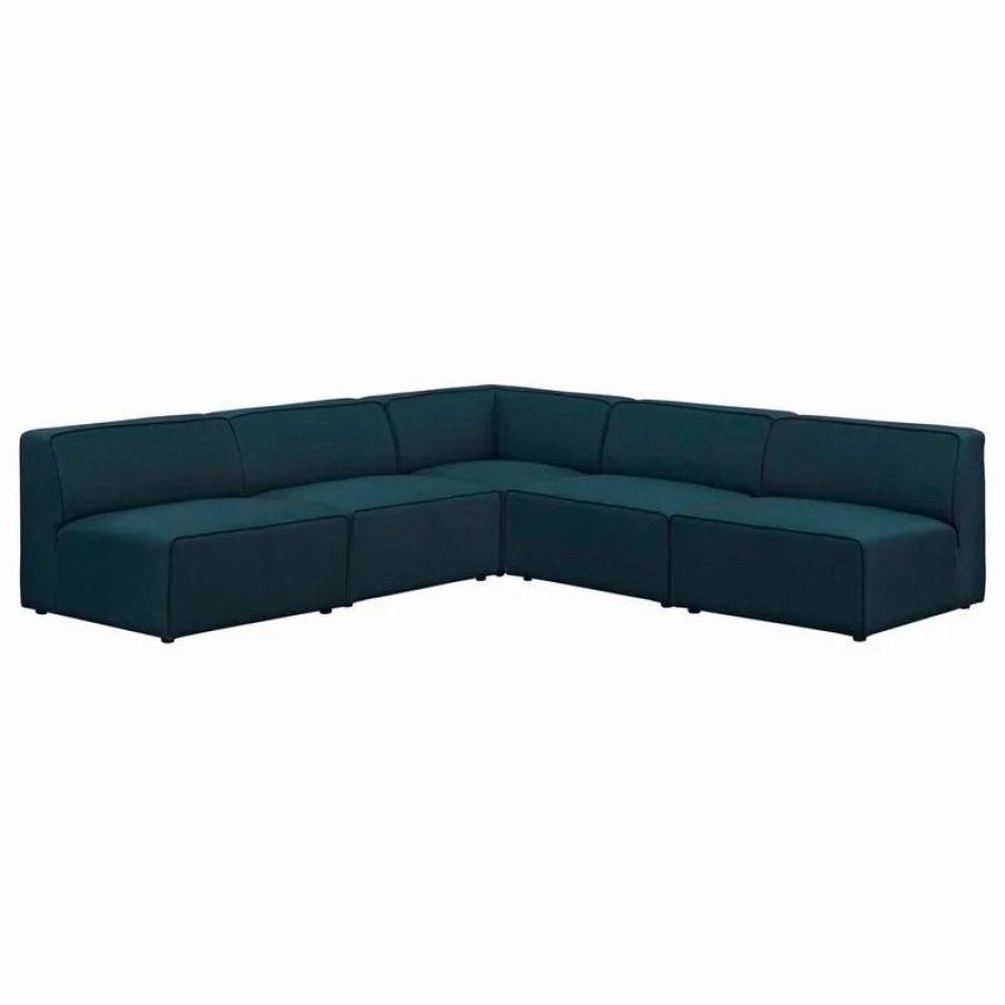 Sofas & Sectionals * | Lexmod Mingle 5-Piece Upholstered Fabric Armless Sectional Sofa Set, Blue