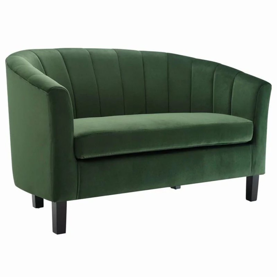 Sofas & Sectionals * | Lexmod Prospect Channel Tufted Performance Velvet Loveseat, Emerald
