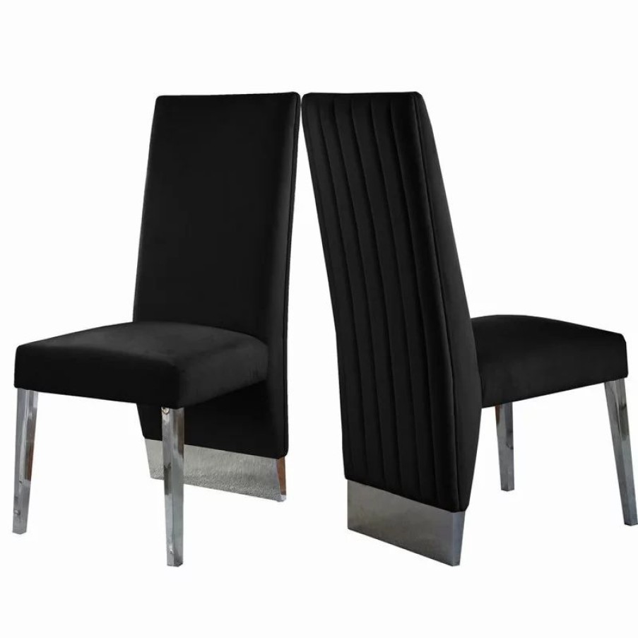 Chairs * | Mod The Cairo Dining Chair, Black And Chrome, Velvet, Set Of 2