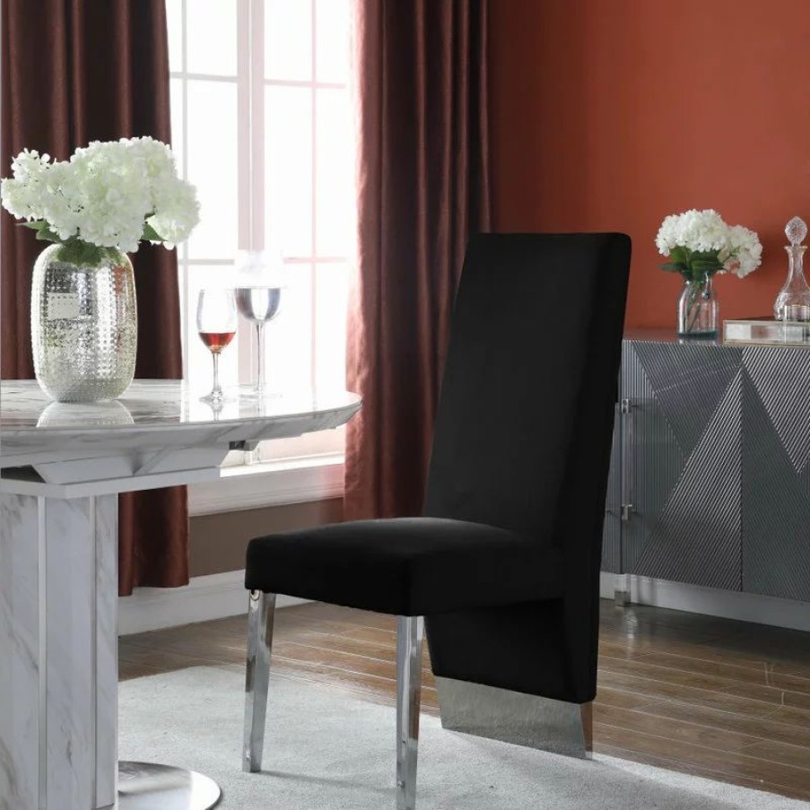 Chairs * | Mod The Cairo Dining Chair, Black And Chrome, Velvet, Set Of 2