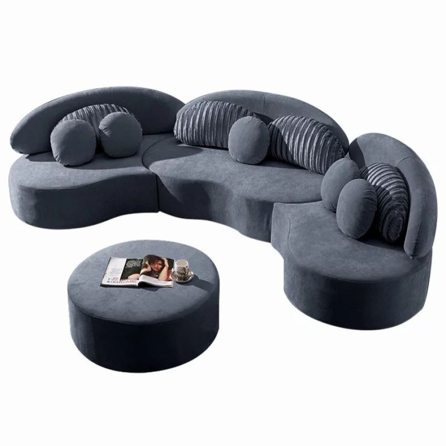 Sofas & Sectionals * | Homary Modern 7-Seat Modular Sofa Velvet Upholstered Modular Sofa With Ottoman & Pillow