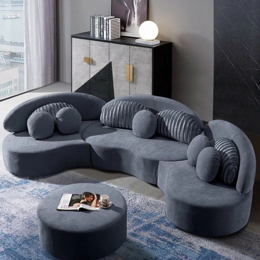 Sofas & Sectionals * | Homary Modern 7-Seat Modular Sofa Velvet Upholstered Modular Sofa With Ottoman & Pillow