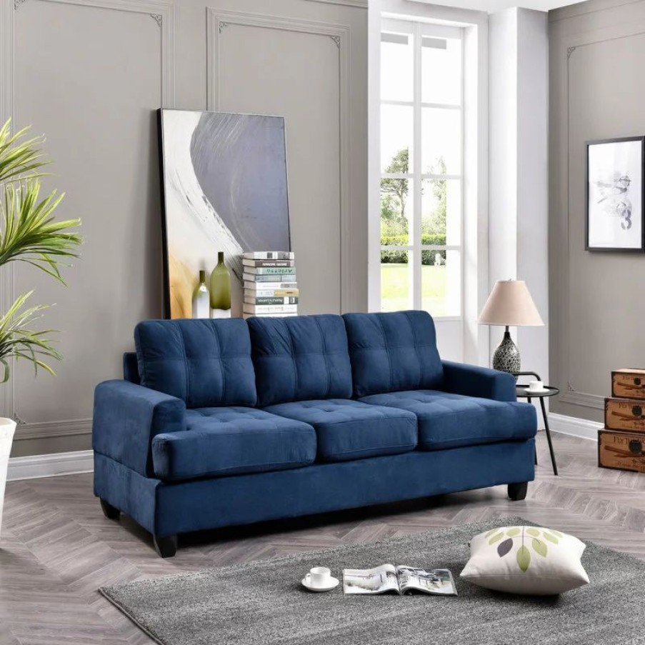 Sofas & Sectionals * | Glory Furniture Carmel Suede Sofa, Navy Blue Suede