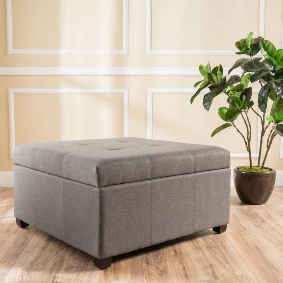Footstools & Ottomans * | Gdfstudio Gdf Studio Carlyle Fabric Storage Ottoman, Dark Gray Fabric