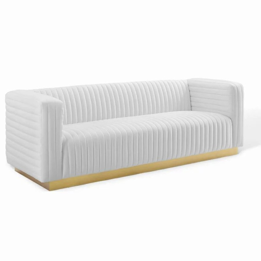 Sofas & Sectionals * | Lexmod Charisma Channel Tufted Performance Velvet Living Room Sofa, White